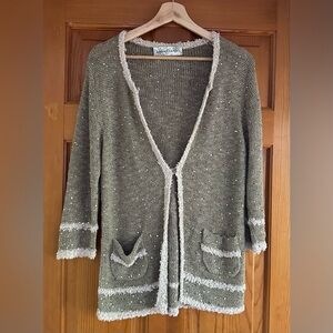 Luisa Cerano Taupe Sequins One Button Cardigan Sweater Size 12